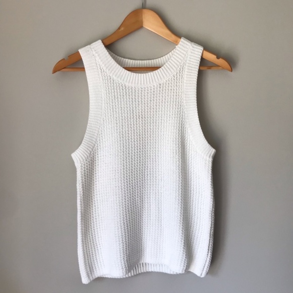 Anthropologie Quinn Textured Sleeveless Open Knit White Sweater